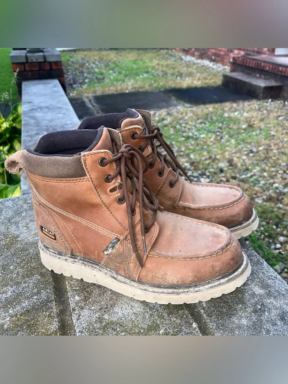 Ariat Rebar Wedge Moc Toe Waterproof Work Boots Distressed Lace Up Mens Size 9B